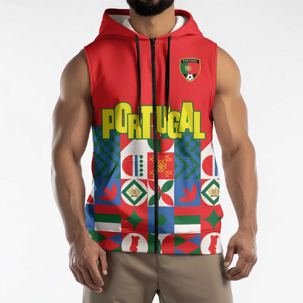 Portugal Football Sleeveless Zip Hoodie Patchwork National Flag Design - Wonder Print Shop