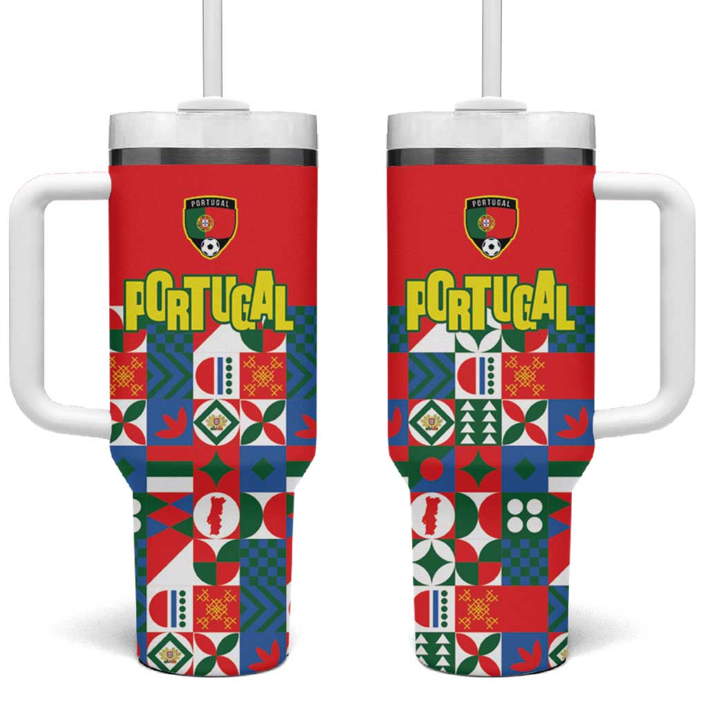 Portugal Football Tumbler With Handle Patchwork National Flag Design - Wonder Print Shop