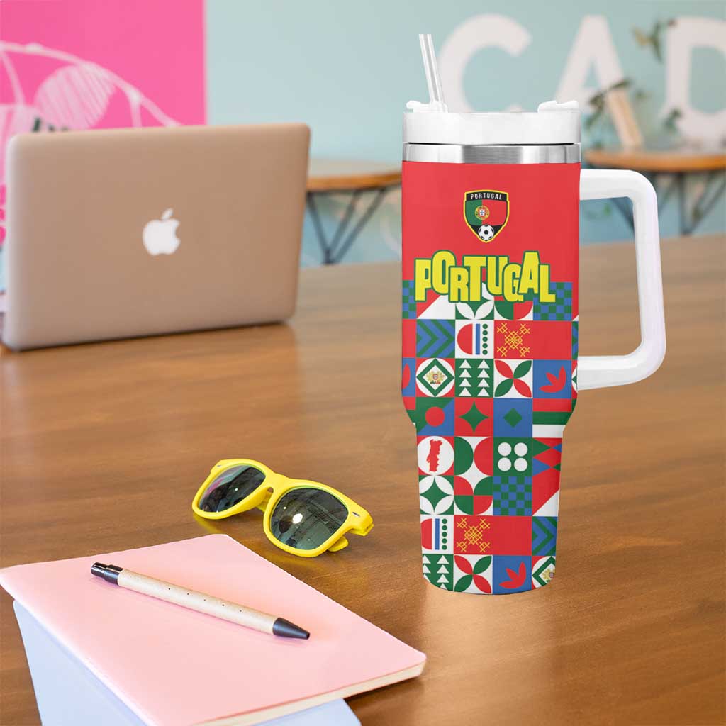 Portugal Football Tumbler With Handle Patchwork National Flag Design - Wonder Print Shop