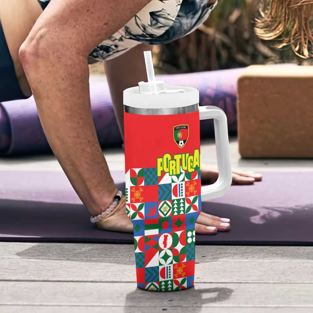 Portugal Football Tumbler With Handle Patchwork National Flag Design - Wonder Print Shop