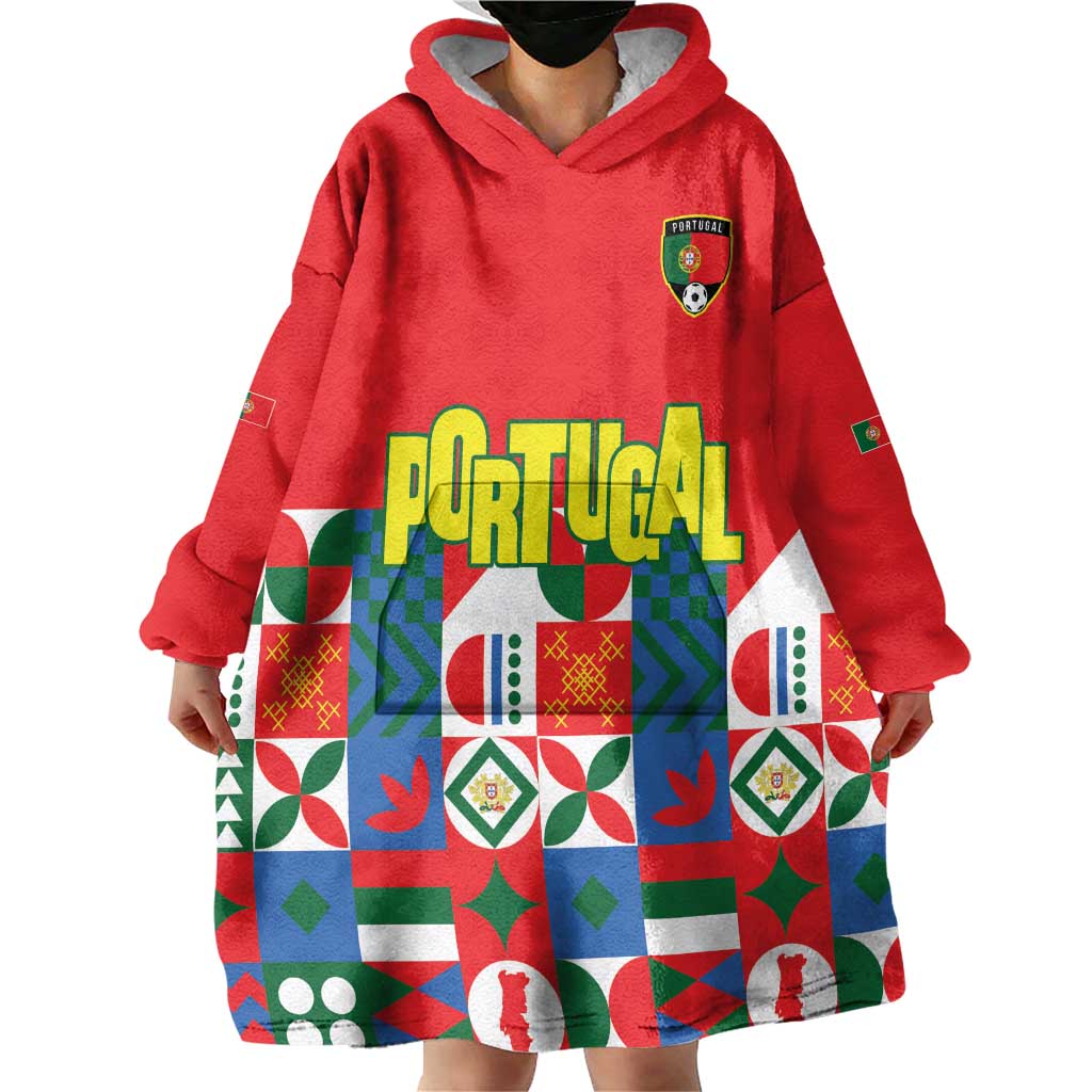 Portugal Football Wearable Blanket Hoodie Patchwork National Flag Design - Wonder Print Shop