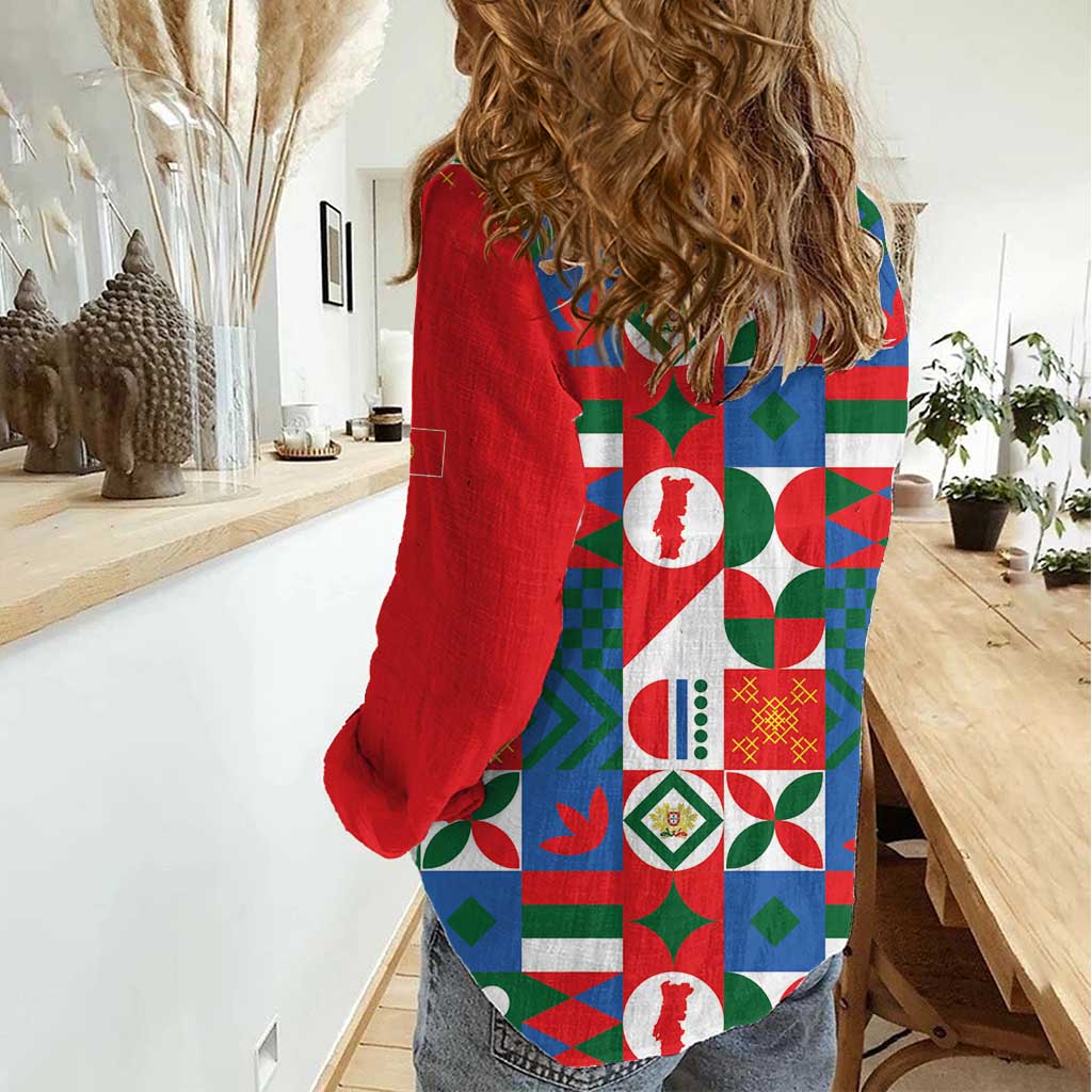 Portugal Football Women Casual Shirt Patchwork National Flag Design - Wonder Print Shop