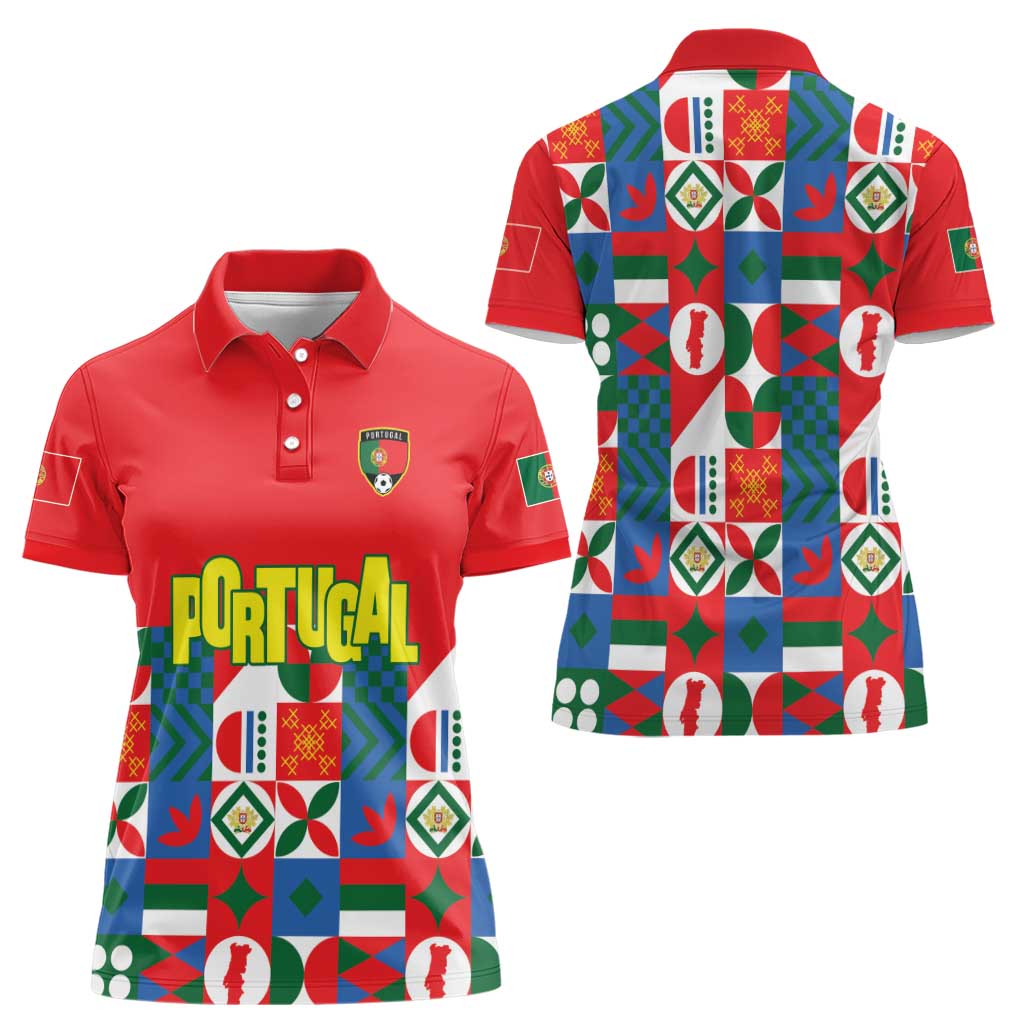 Portugal Football Women Polo Shirt Patchwork National Flag Design - Wonder Print Shop