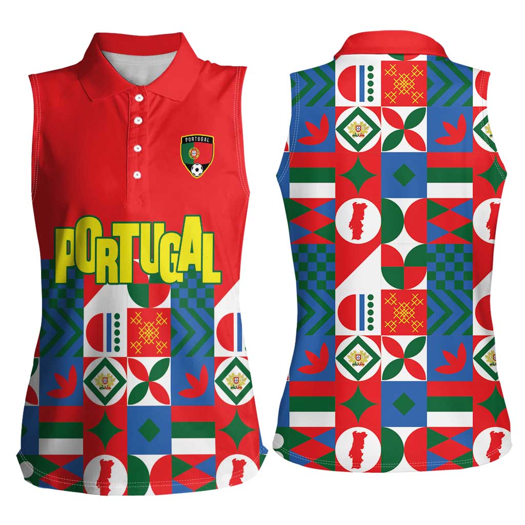 Portugal Football Women Sleeveless Polo Shirt Patchwork National Flag Design - Wonder Print Shop