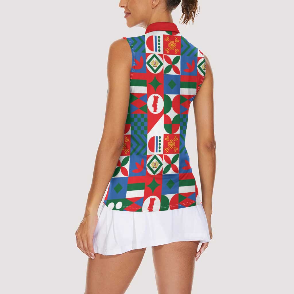 Portugal Football Women Sleeveless Polo Shirt Patchwork National Flag Design - Wonder Print Shop