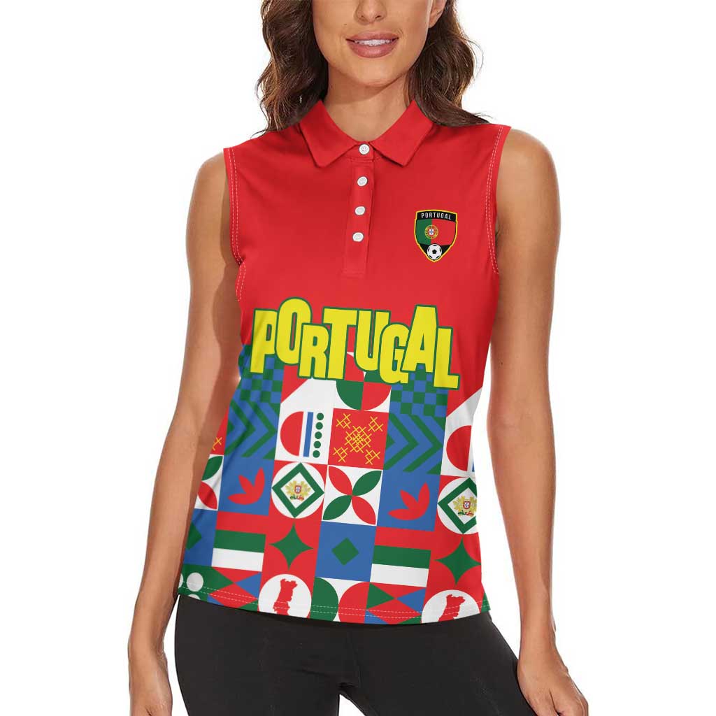 Portugal Football Women Sleeveless Polo Shirt Patchwork National Flag Design - Wonder Print Shop