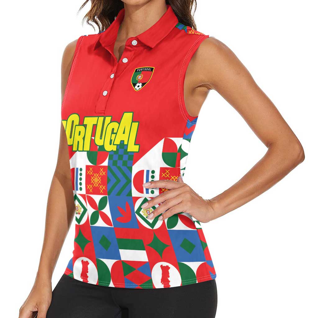 Portugal Football Women Sleeveless Polo Shirt Patchwork National Flag Design - Wonder Print Shop