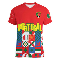 Portugal Football Women V-Neck T-Shirt Patchwork National Flag Design - Wonder Print Shop