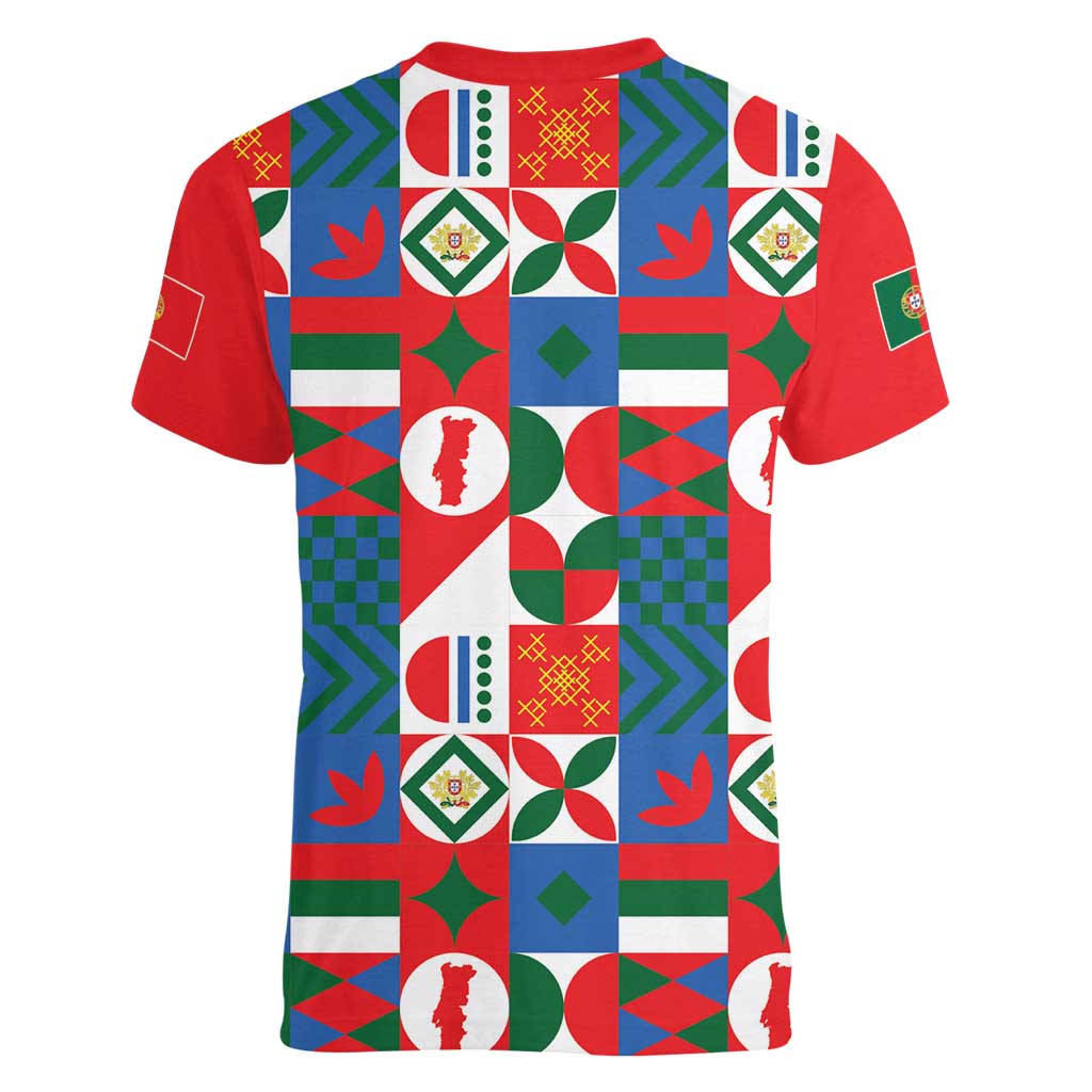 Portugal Football Women V-Neck T-Shirt Patchwork National Flag Design - Wonder Print Shop