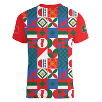 Portugal Football Women V-Neck T-Shirt Patchwork National Flag Design - Wonder Print Shop