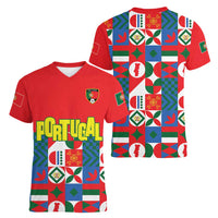 Portugal Football Women V-Neck T-Shirt Patchwork National Flag Design - Wonder Print Shop