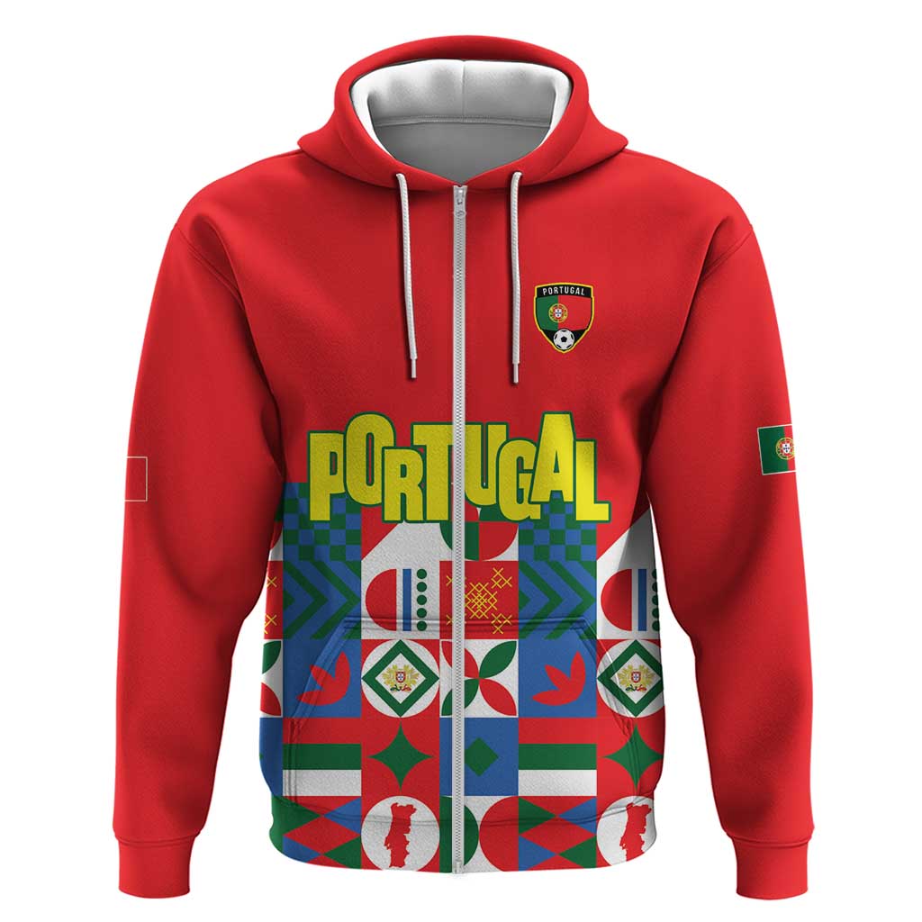 Portugal Football Zip Hoodie Patchwork National Flag Design - Wonder Print Shop
