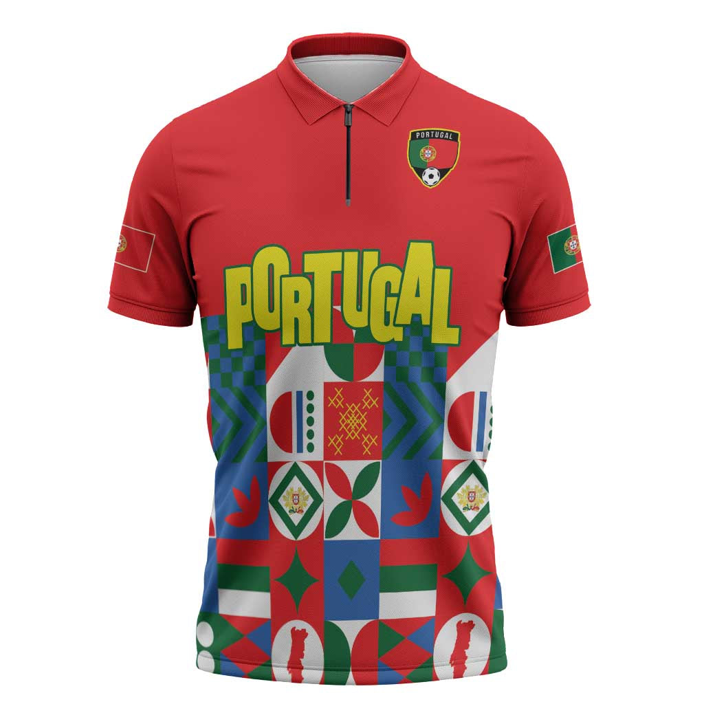 Portugal Football Zipper Polo Shirt Patchwork National Flag Design - Wonder Print Shop