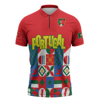 Portugal Football Zipper Polo Shirt Patchwork National Flag Design - Wonder Print Shop