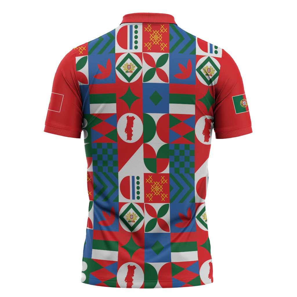 Portugal Football Zipper Polo Shirt Patchwork National Flag Design - Wonder Print Shop