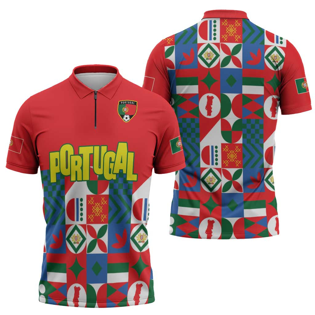 Portugal Football Zipper Polo Shirt Patchwork National Flag Design - Wonder Print Shop