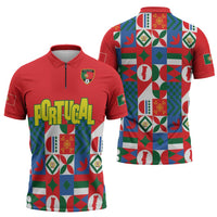 Portugal Football Zipper Polo Shirt Patchwork National Flag Design - Wonder Print Shop