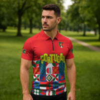 Portugal Football Zipper Polo Shirt Patchwork National Flag Design - Wonder Print Shop
