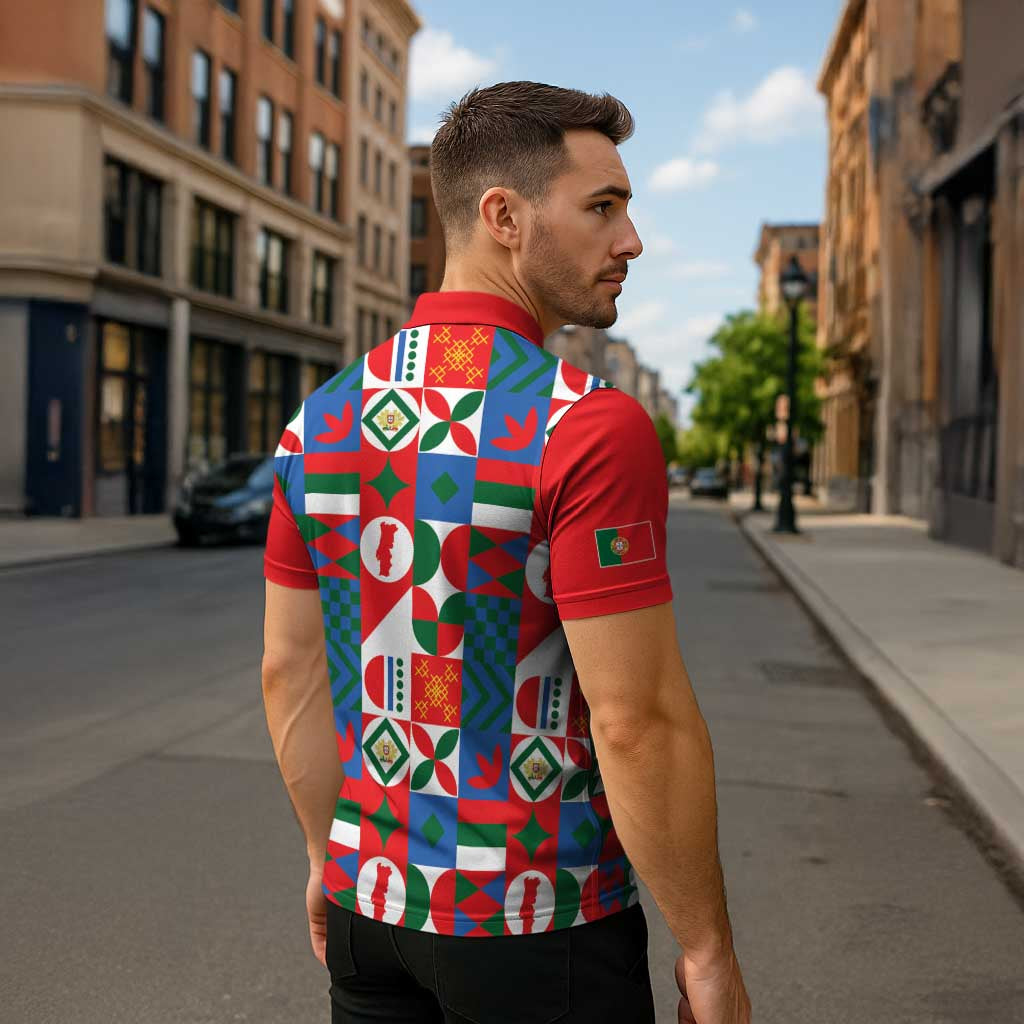 Portugal Football Zipper Polo Shirt Patchwork National Flag Design - Wonder Print Shop