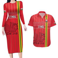 Custom World Football 2026 Wales Couples Matching Long Sleeve Bodycon Dress and Hawaiian Shirt Cymru Together Stronger - Wonder Print Shop