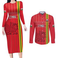 Custom World Football 2026 Wales Couples Matching Long Sleeve Bodycon Dress and Long Sleeve Button Shirt Cymru Together Stronger - Wonder Print Shop