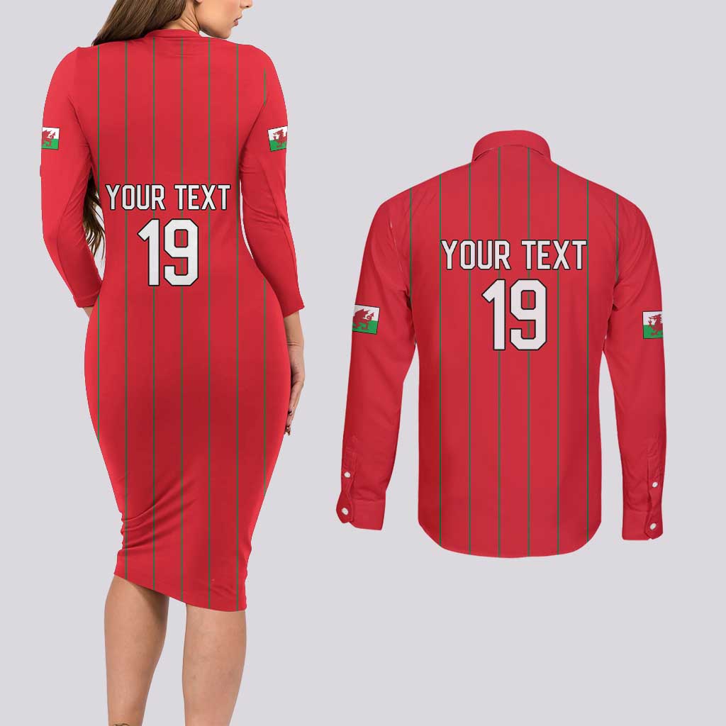 Custom World Football 2026 Wales Couples Matching Long Sleeve Bodycon Dress and Long Sleeve Button Shirt Cymru Together Stronger - Wonder Print Shop