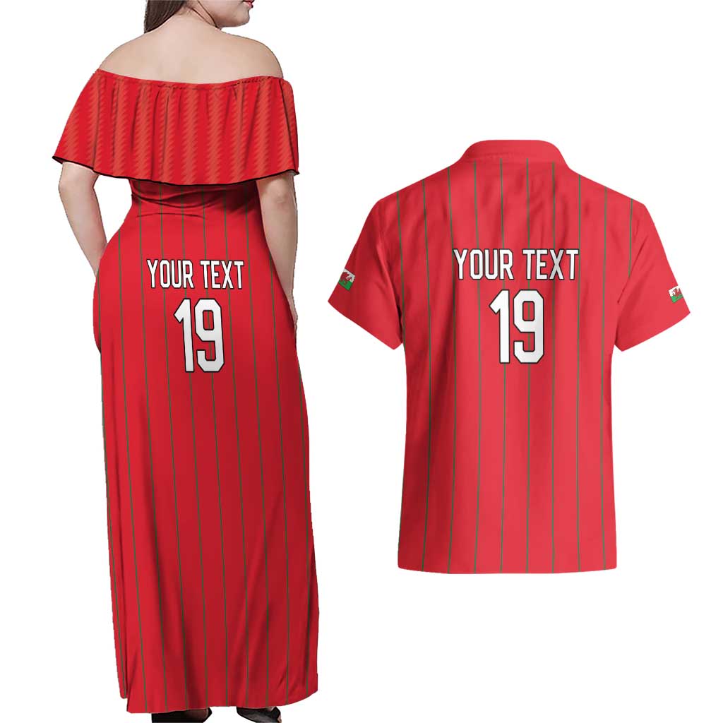 Custom World Football 2026 Wales Couples Matching Off Shoulder Maxi Dress and Hawaiian Shirt Cymru Together Stronger - Wonder Print Shop