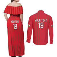 Custom World Football 2026 Wales Couples Matching Off Shoulder Maxi Dress and Long Sleeve Button Shirt Cymru Together Stronger - Wonder Print Shop