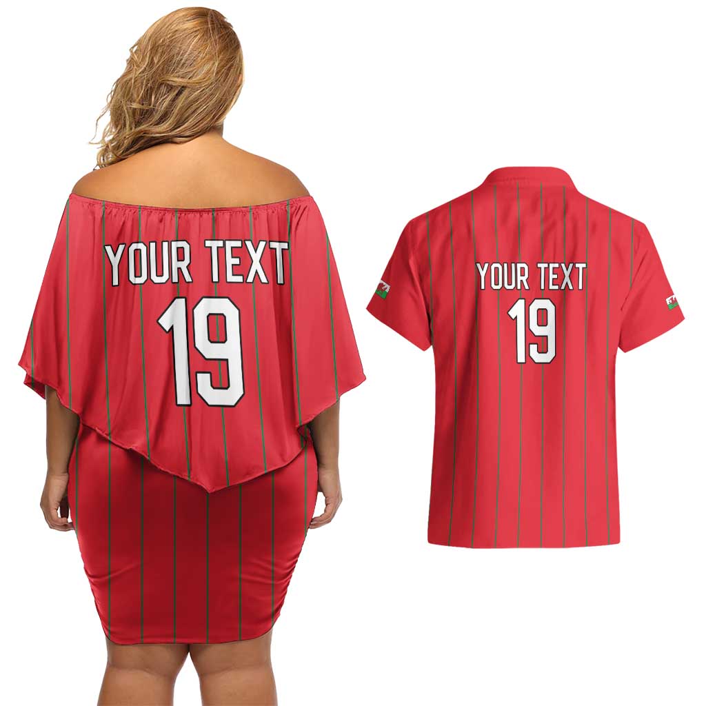 Custom World Football 2026 Wales Couples Matching Off Shoulder Short Dress and Hawaiian Shirt Cymru Together Stronger - Wonder Print Shop