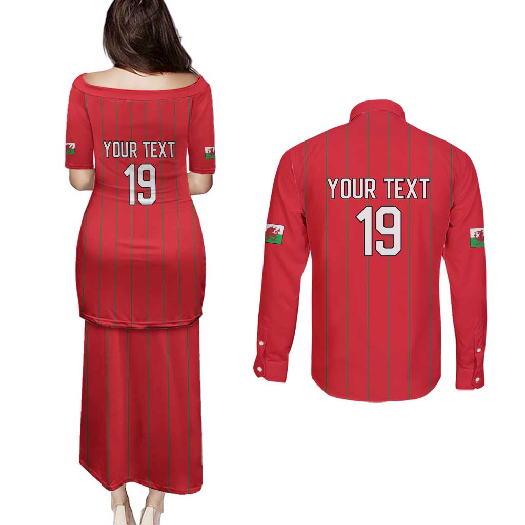 Custom World Football 2026 Wales Couples Matching Puletasi and Long Sleeve Button Shirt Cymru Together Stronger - Wonder Print Shop