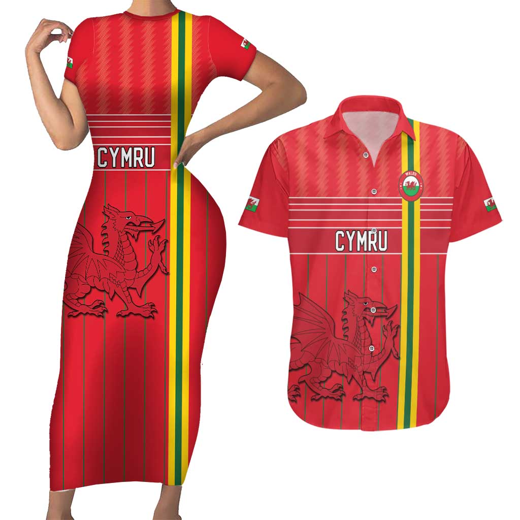 Custom World Football 2026 Wales Couples Matching Short Sleeve Bodycon Dress and Hawaiian Shirt Cymru Together Stronger - Wonder Print Shop