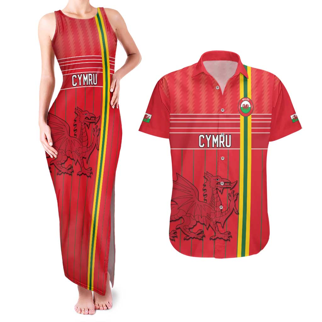 Custom World Football 2026 Wales Couples Matching Tank Maxi Dress and Hawaiian Shirt Cymru Together Stronger - Wonder Print Shop