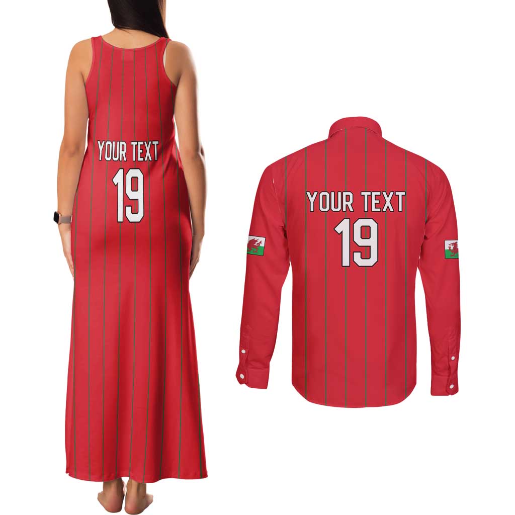 Custom World Football 2026 Wales Couples Matching Tank Maxi Dress and Long Sleeve Button Shirt Cymru Together Stronger - Wonder Print Shop