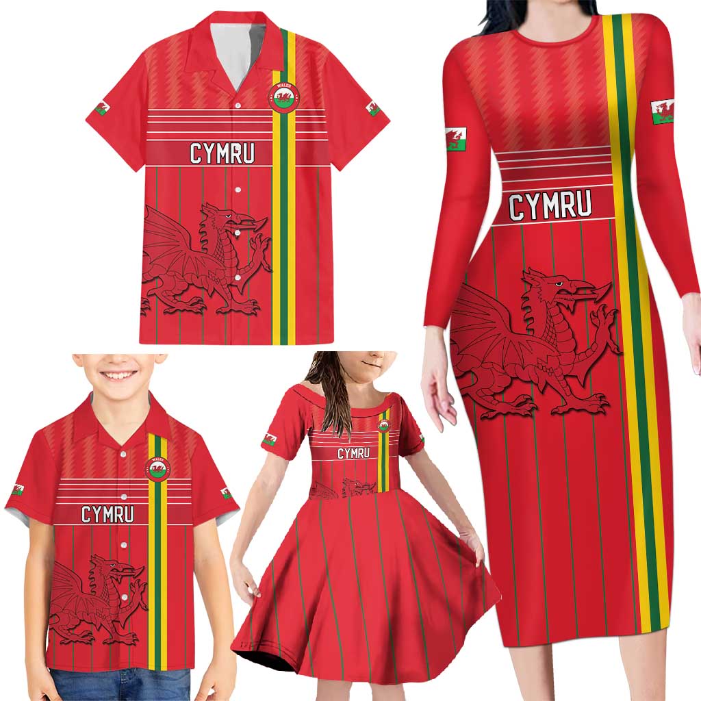 Custom World Football 2026 Wales Family Matching Long Sleeve Bodycon Dress and Hawaiian Shirt Cymru Together Stronger - Wonder Print Shop