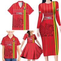 Custom World Football 2026 Wales Family Matching Long Sleeve Bodycon Dress and Hawaiian Shirt Cymru Together Stronger - Wonder Print Shop
