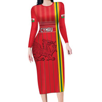 Custom World Football 2026 Wales Family Matching Long Sleeve Bodycon Dress and Hawaiian Shirt Cymru Together Stronger - Wonder Print Shop