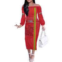 Custom World Football 2026 Wales Family Matching Off The Shoulder Long Sleeve Dress and Hawaiian Shirt Cymru Together Stronger - Wonder Print Shop