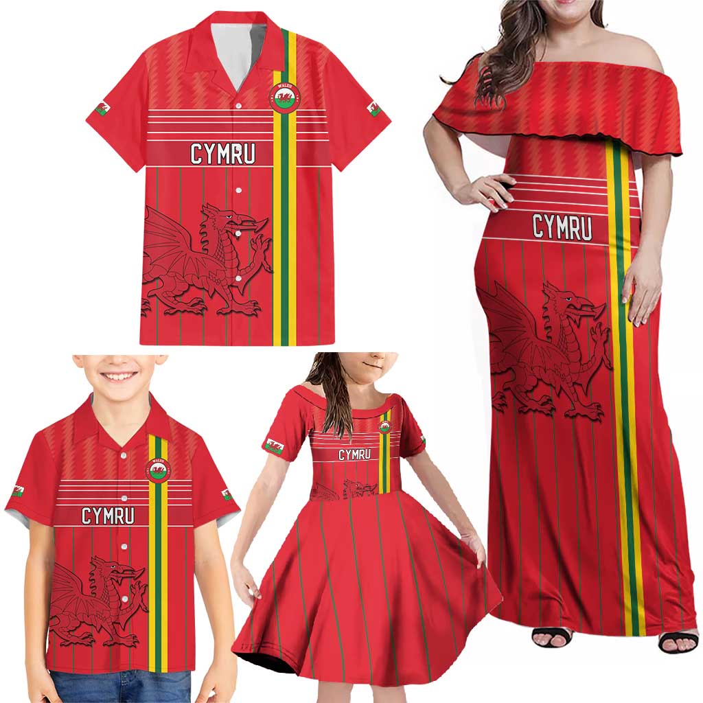 Custom World Football 2026 Wales Family Matching Off Shoulder Maxi Dress and Hawaiian Shirt Cymru Together Stronger - Wonder Print Shop