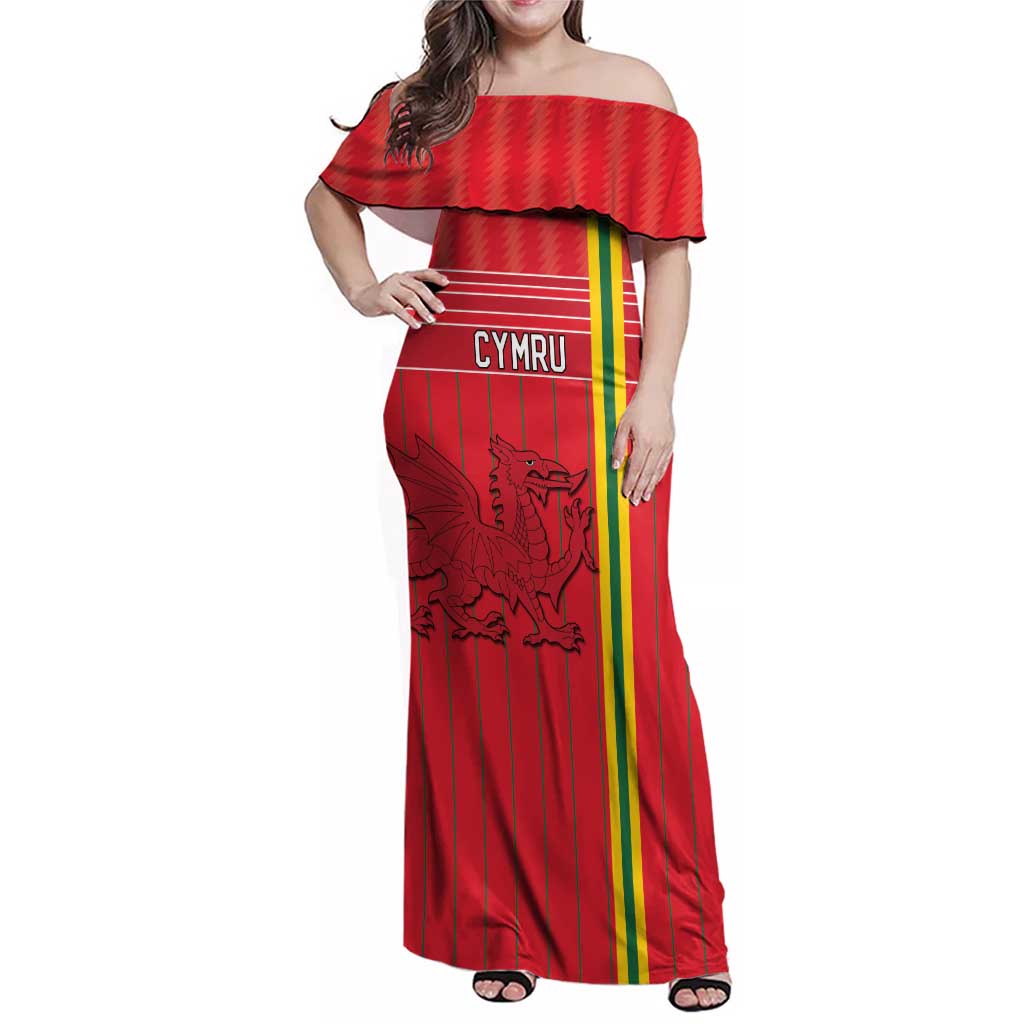 Custom World Football 2026 Wales Family Matching Off Shoulder Maxi Dress and Hawaiian Shirt Cymru Together Stronger - Wonder Print Shop