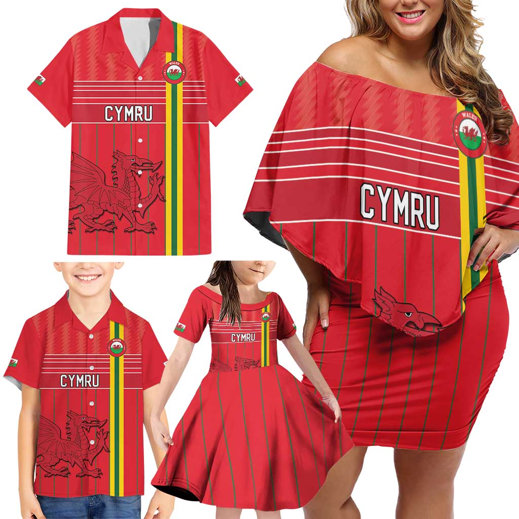 Custom World Football 2026 Wales Family Matching Off Shoulder Short Dress and Hawaiian Shirt Cymru Together Stronger - Wonder Print Shop