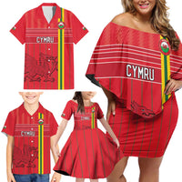 Custom World Football 2026 Wales Family Matching Off Shoulder Short Dress and Hawaiian Shirt Cymru Together Stronger - Wonder Print Shop