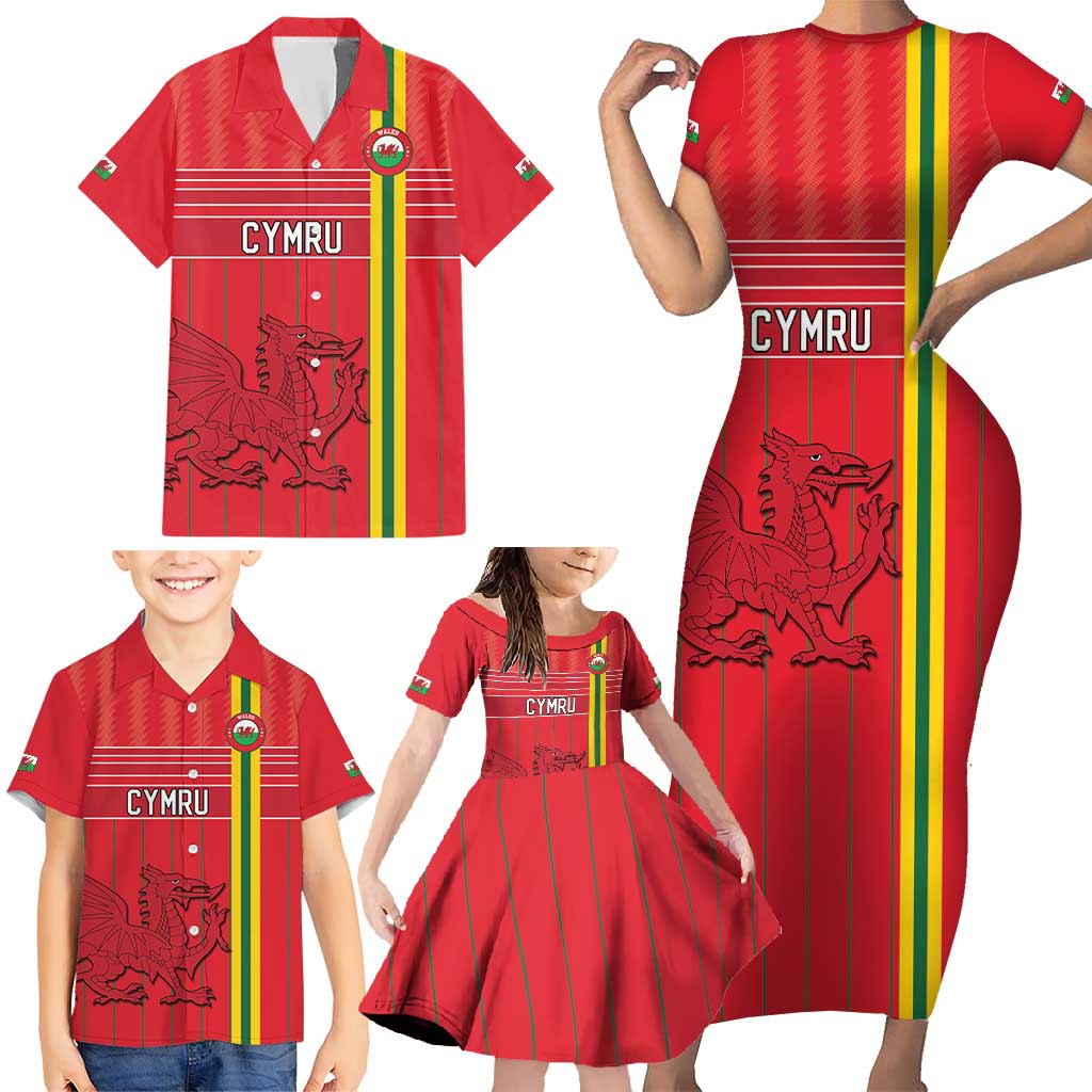 Custom World Football 2026 Wales Family Matching Short Sleeve Bodycon Dress and Hawaiian Shirt Cymru Together Stronger - Wonder Print Shop