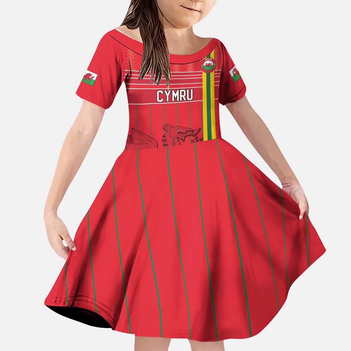 Custom World Football 2026 Wales Kid Short Sleeve Dress Cymru Together Stronger - Wonder Print Shop