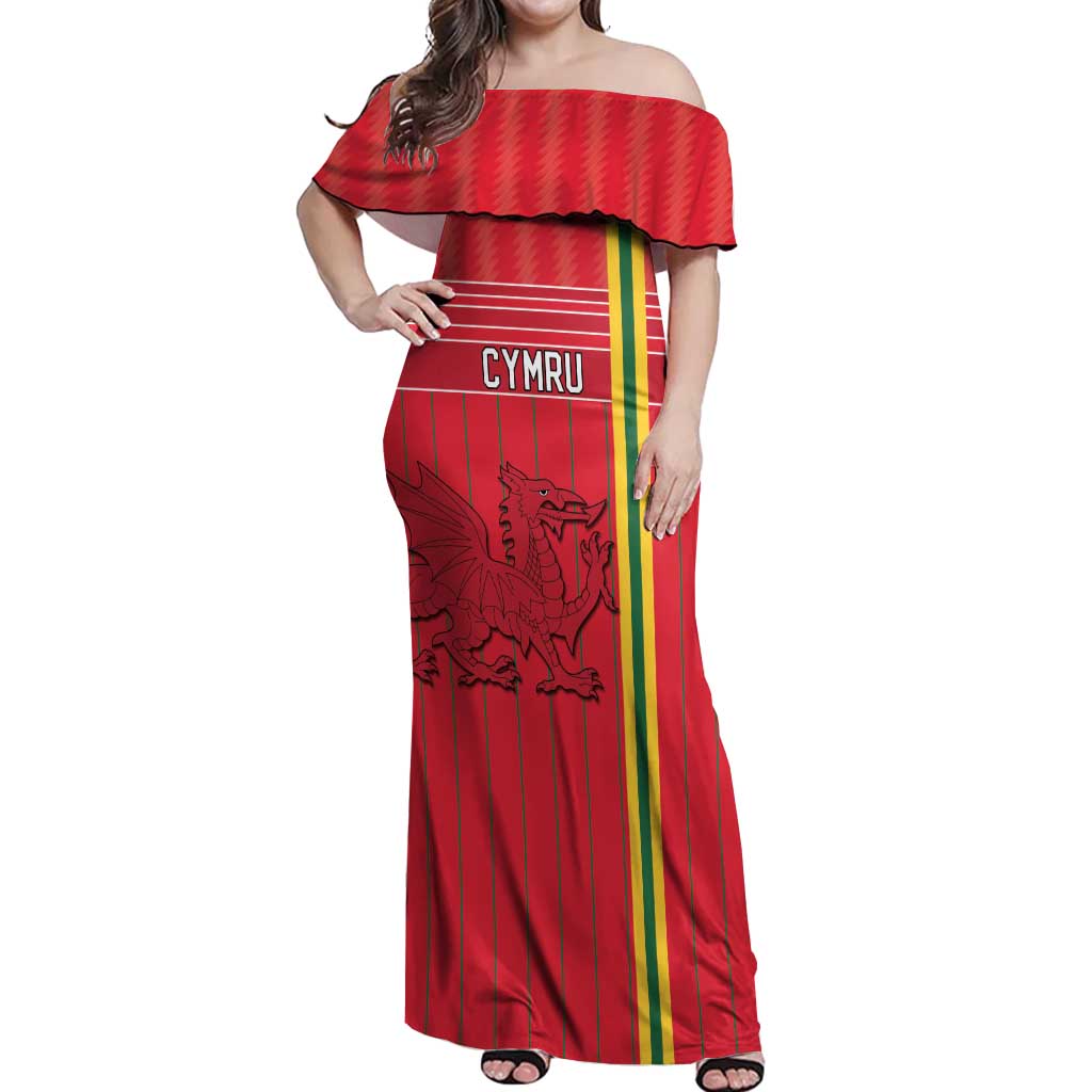 Custom World Football 2026 Wales Off Shoulder Maxi Dress Cymru Together Stronger - Wonder Print Shop