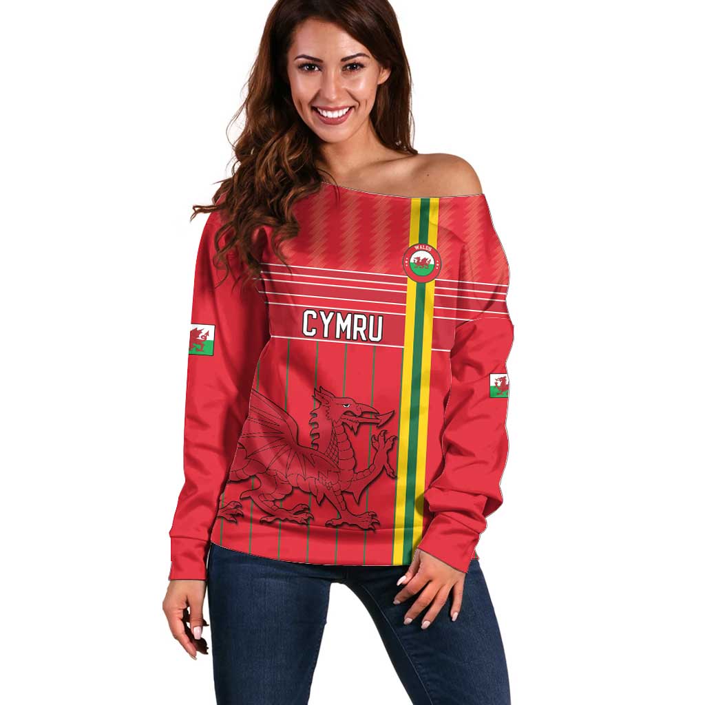 Custom World Football 2026 Wales Off Shoulder Sweater Cymru Together Stronger - Wonder Print Shop