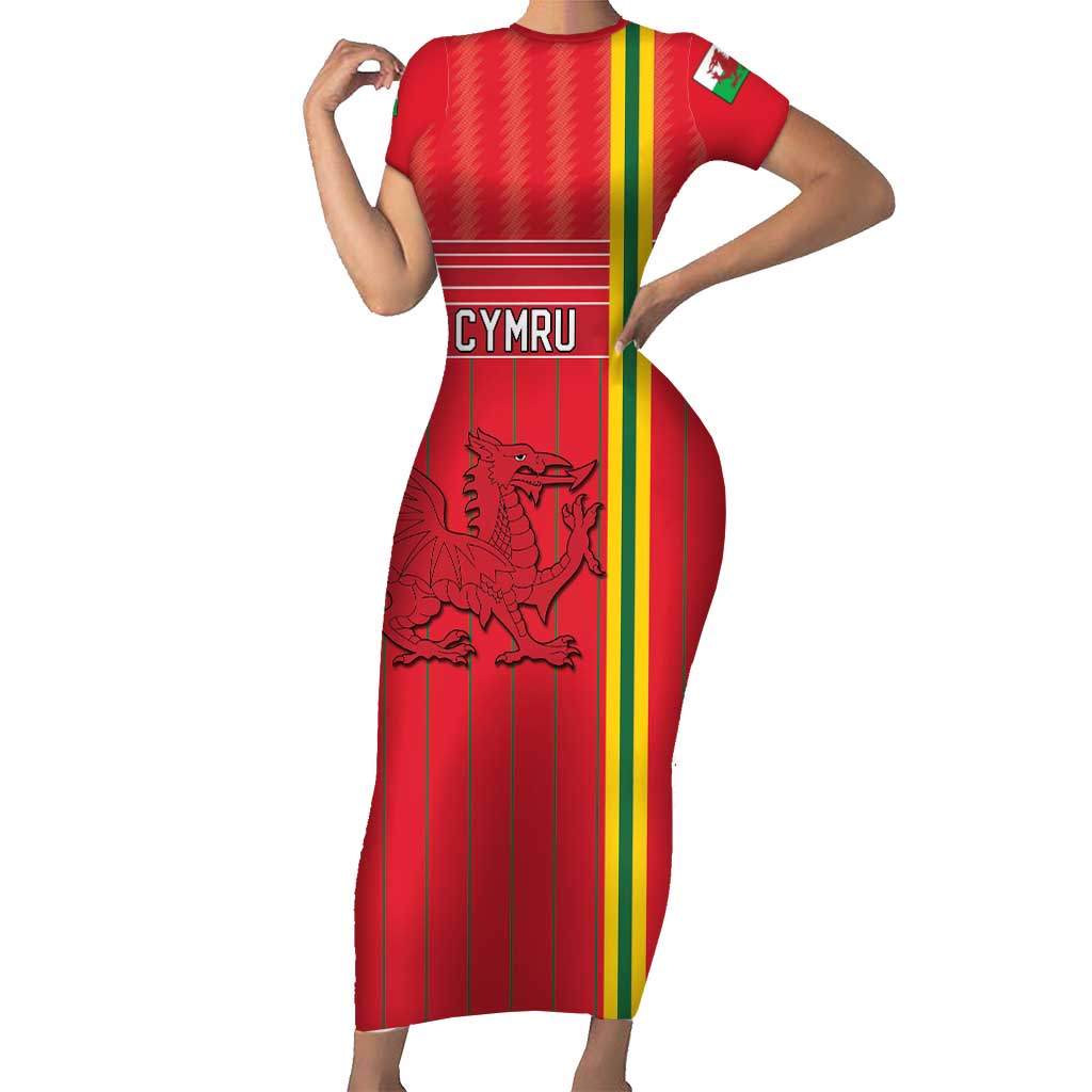 Custom World Football 2026 Wales Short Sleeve Bodycon Dress Cymru Together Stronger - Wonder Print Shop