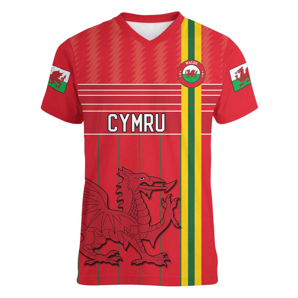 Custom World Football 2026 Wales Women V-Neck T-Shirt Cymru Together Stronger - Wonder Print Shop