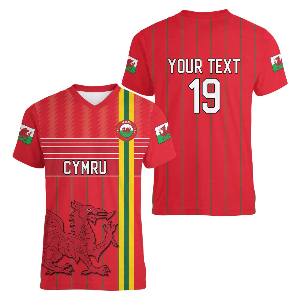 Custom World Football 2026 Wales Women V-Neck T-Shirt Cymru Together Stronger - Wonder Print Shop