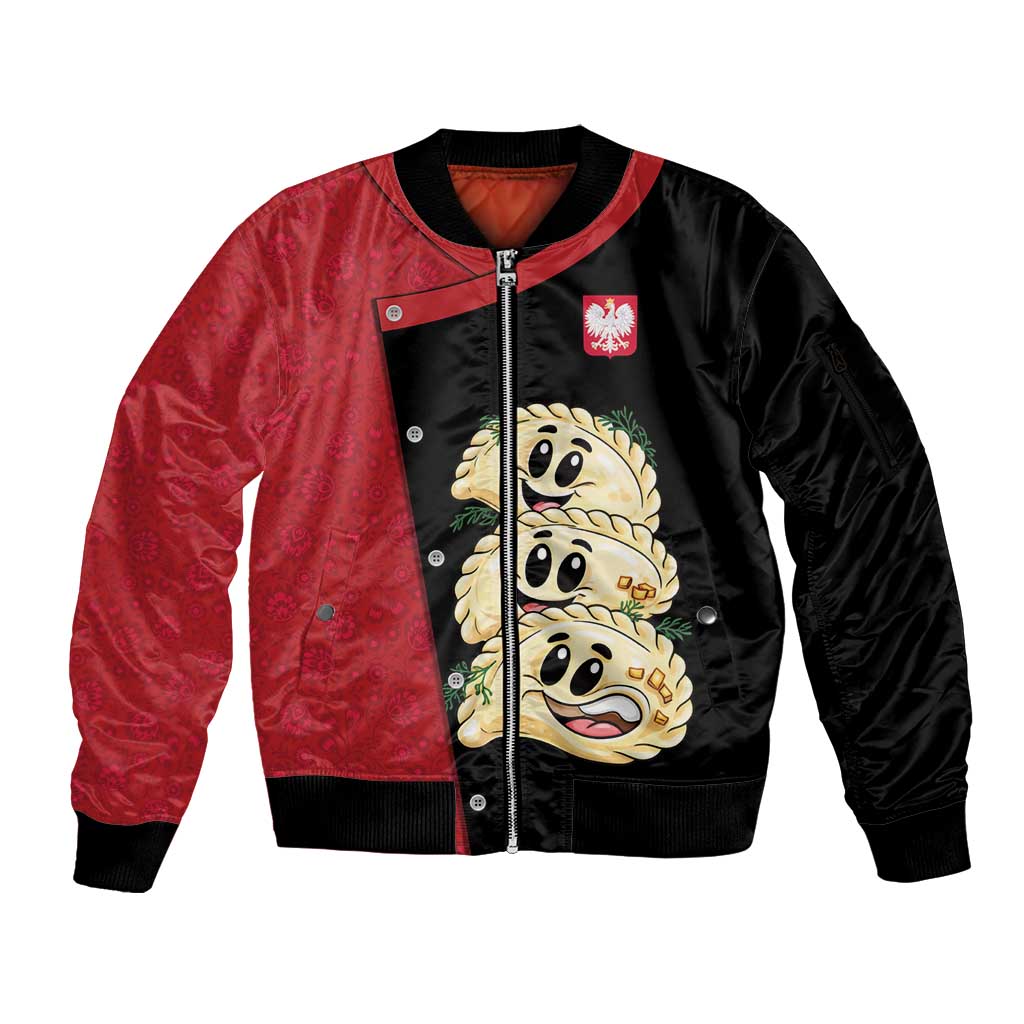 Personalized Poland Pierogi Sleeve Zip Bomber Jacket Polish National Dumplings