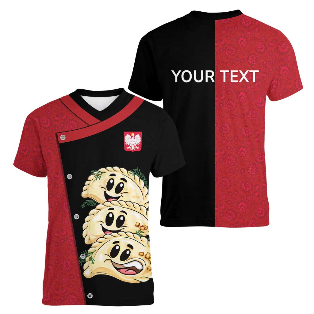 Personalized Poland Pierogi Women V-Neck T-Shirt Polish National Dumplings